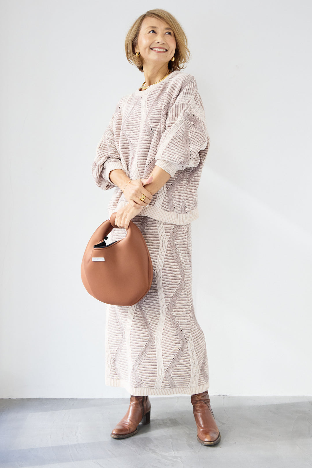 [SET]モールヤーン ジャガードニットプルオーバー+モールヤーン ジャガード Iラインスカート(2set)