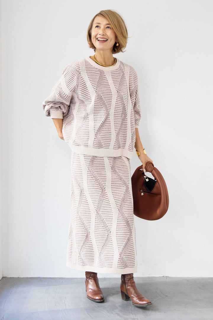 モールヤーン ジャガードニットプルオーバー