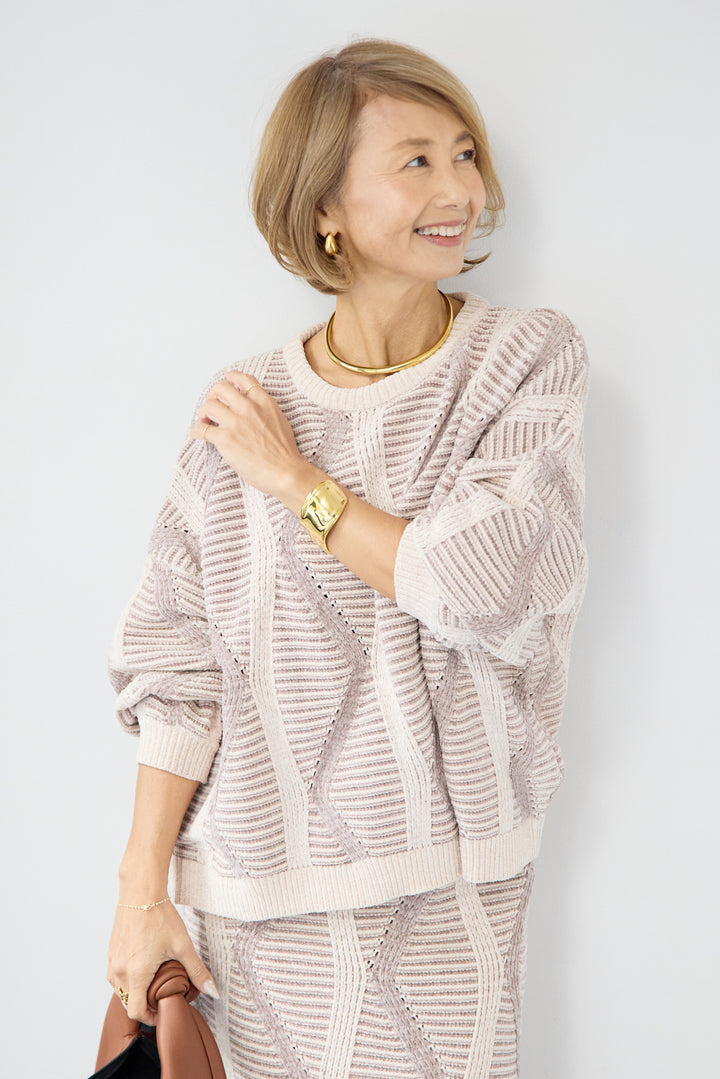 モールヤーン ジャガードニットプルオーバー