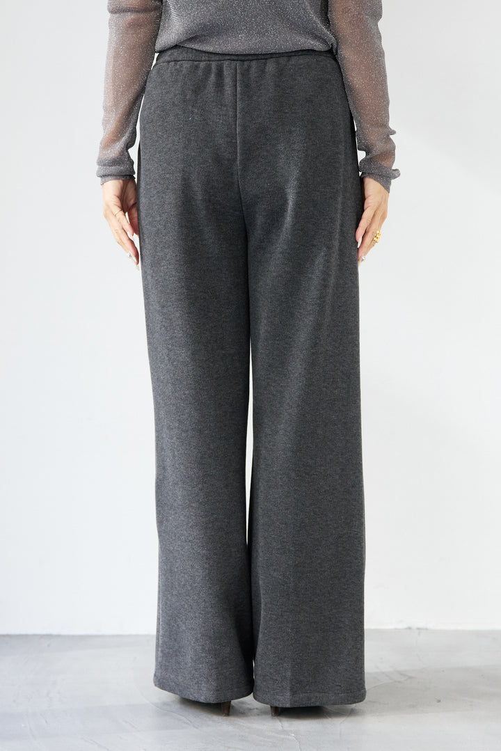 [SET]ヘアリーブークレVネックニット+裏起毛イージーワイドパンツ(2set)