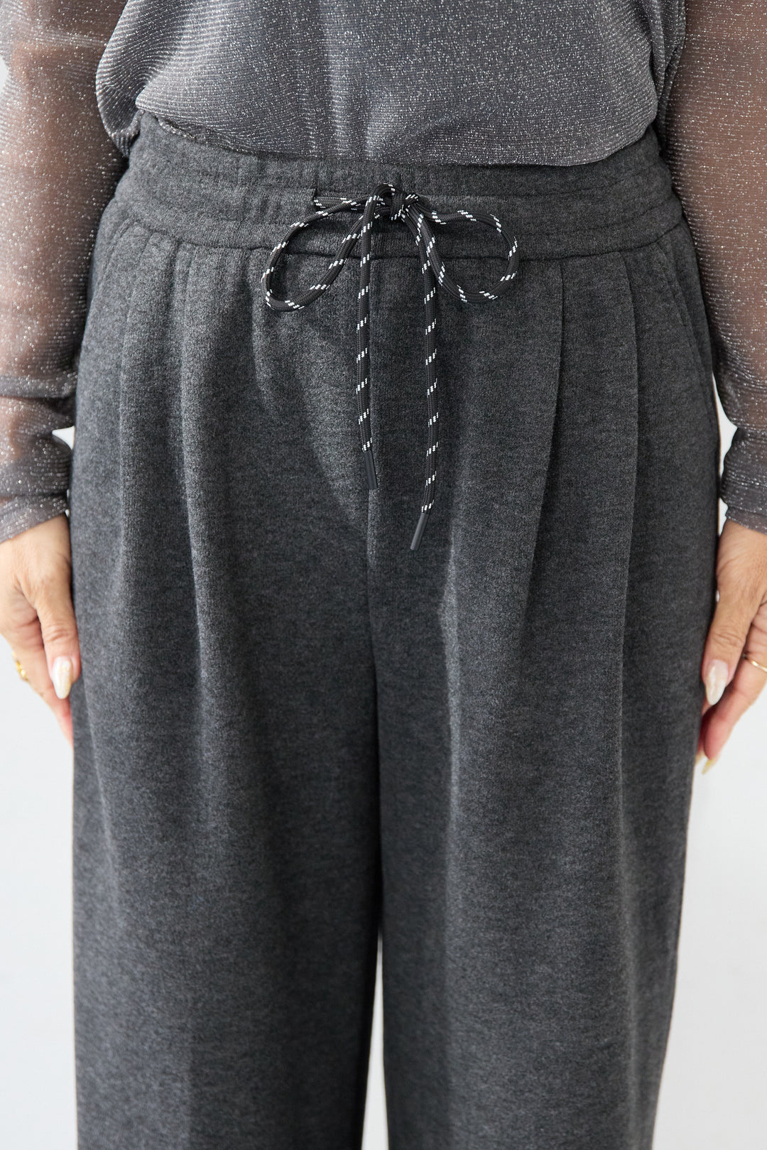 [SET]ヘアリーブークレVネックニット+裏起毛イージーワイドパンツ(2set)