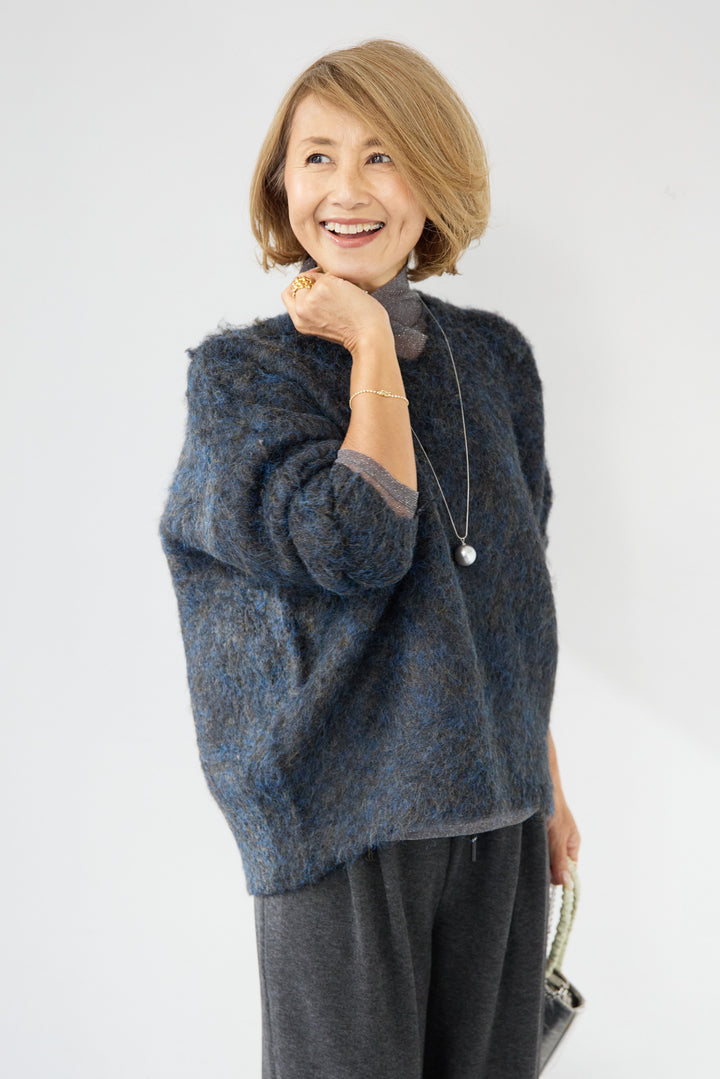 [SET]ヘアリーブークレVネックニット+裏起毛イージーワイドパンツ(2set)