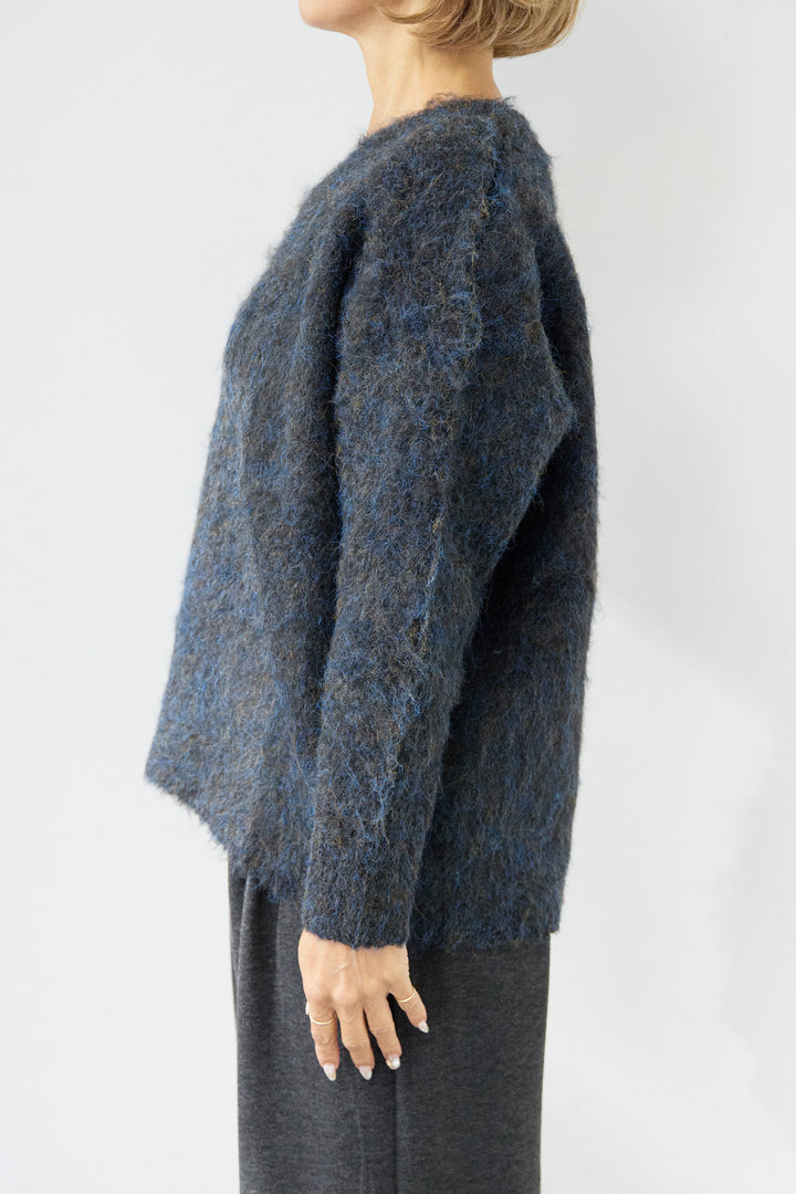 [SET]ヘアリーブークレVネックニット+裏起毛イージーワイドパンツ(2set)