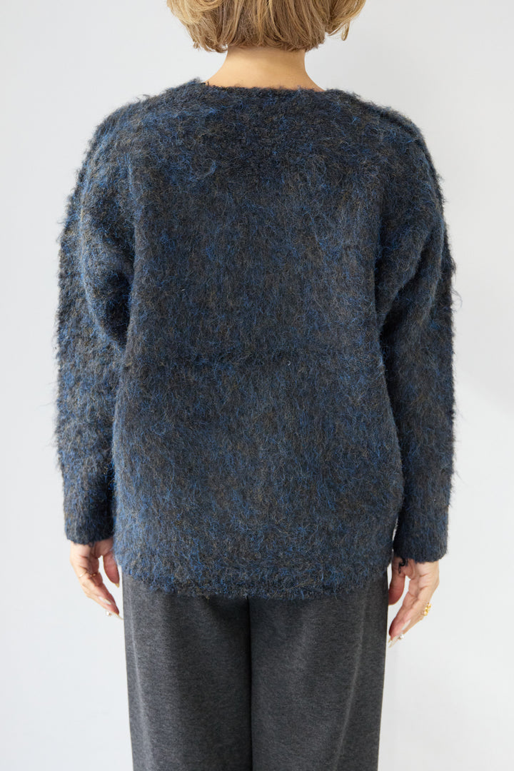 [SET]ヘアリーブークレVネックニット+裏起毛イージーワイドパンツ(2set)