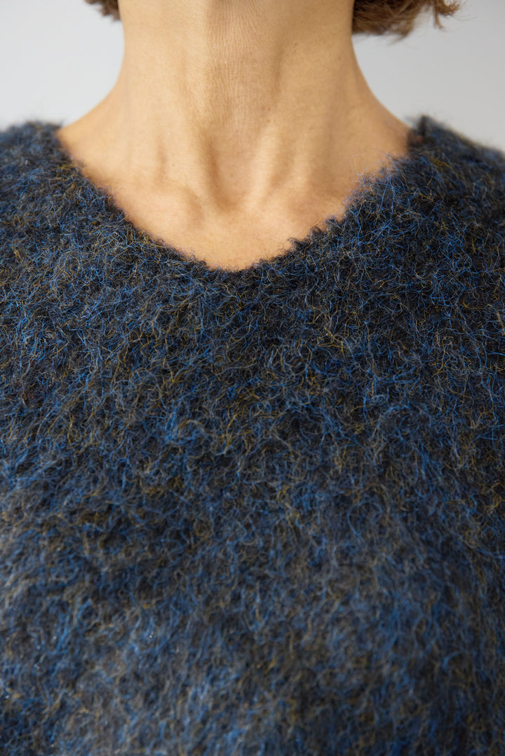 [SET]ヘアリーブークレVネックニット+裏起毛イージーワイドパンツ(2set)