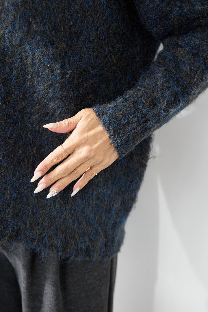 [SET]ヘアリーブークレVネックニット+裏起毛イージーワイドパンツ(2set)