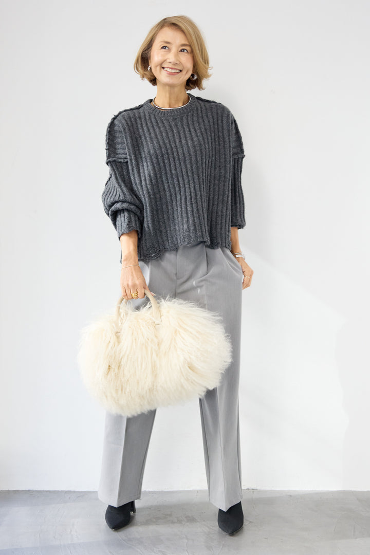 [SET]ダメージデザインニット+センタープレスタックパンツ(2set)