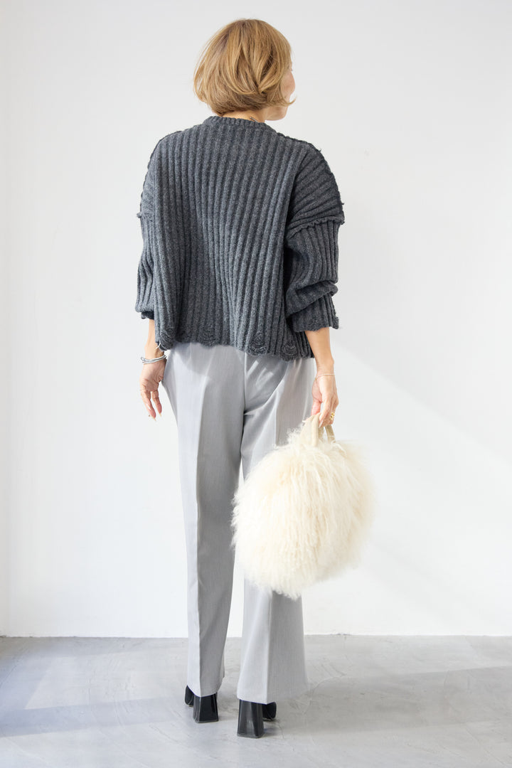 [SET]ダメージデザインニット+センタープレスタックパンツ(2set)