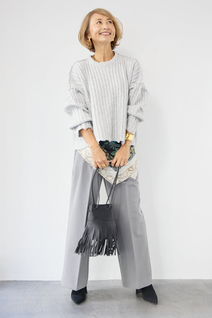 [SET]ダメージデザインニット+センタープレスタックパンツ(2set)