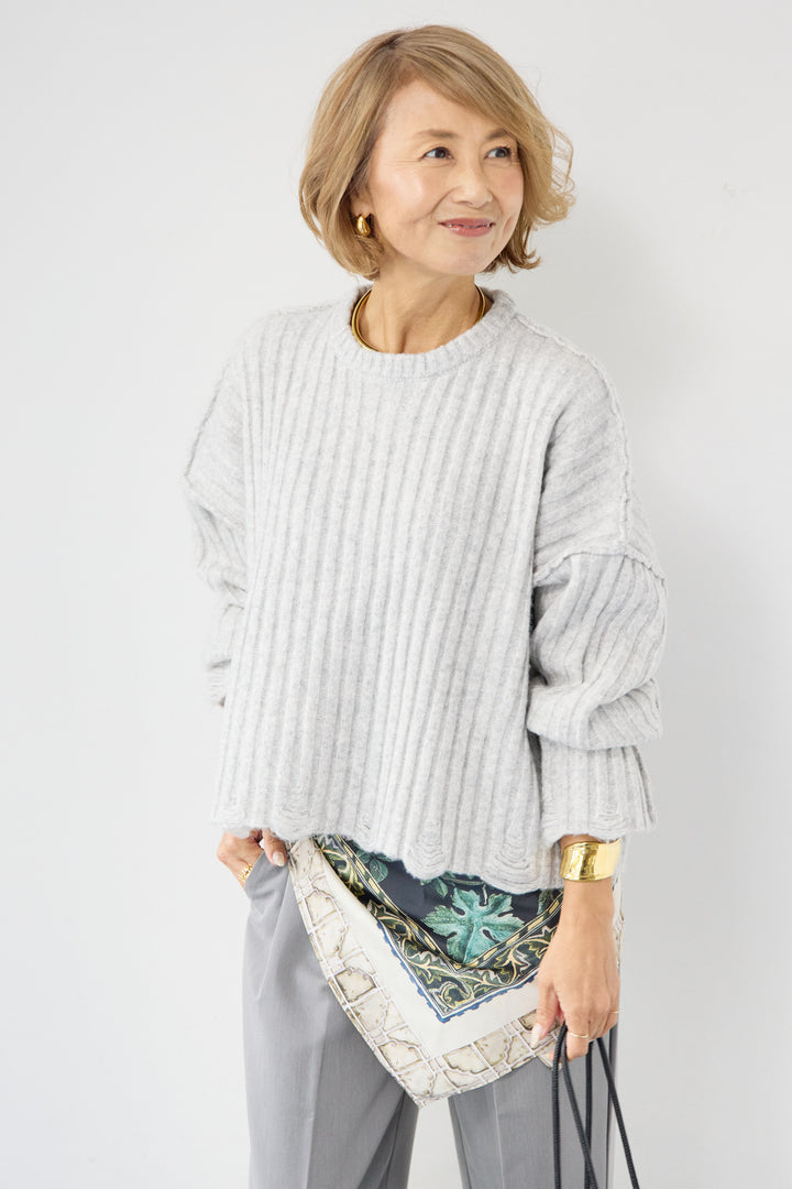 [SET]ダメージデザインニット+センタープレスタックパンツ(2set)