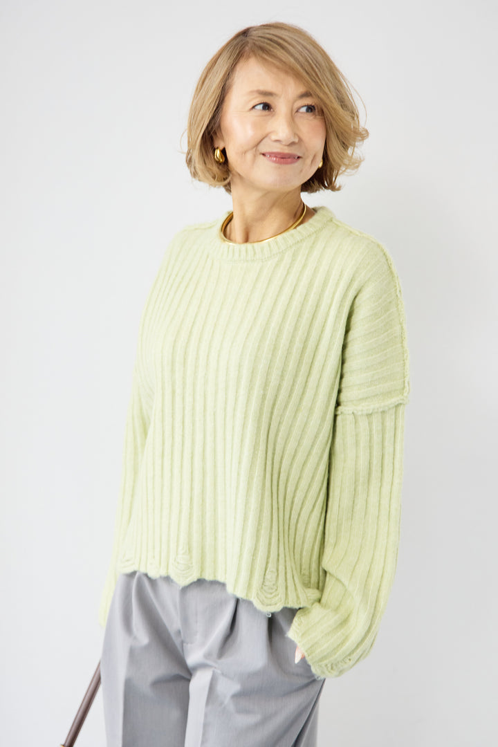 [SET]ダメージデザインニット+センタープレスタックパンツ(2set)