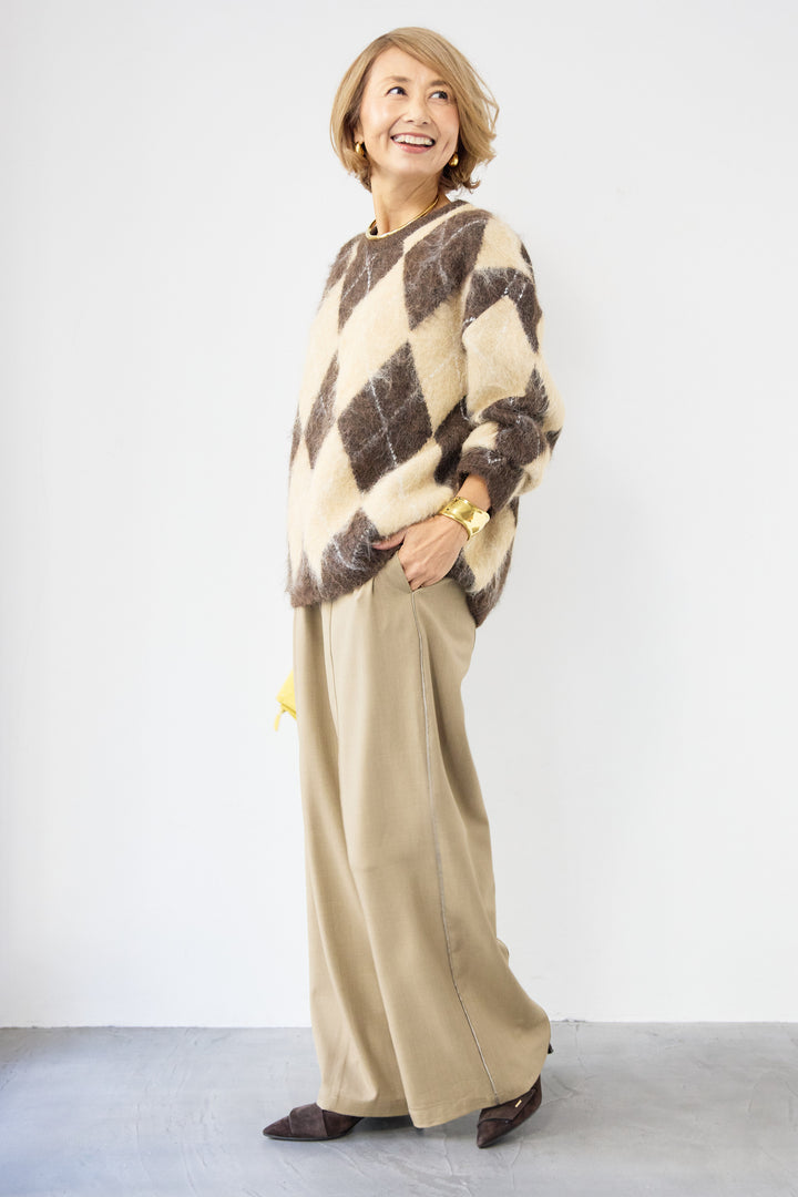 サイドライン ワイドストレートパンツ