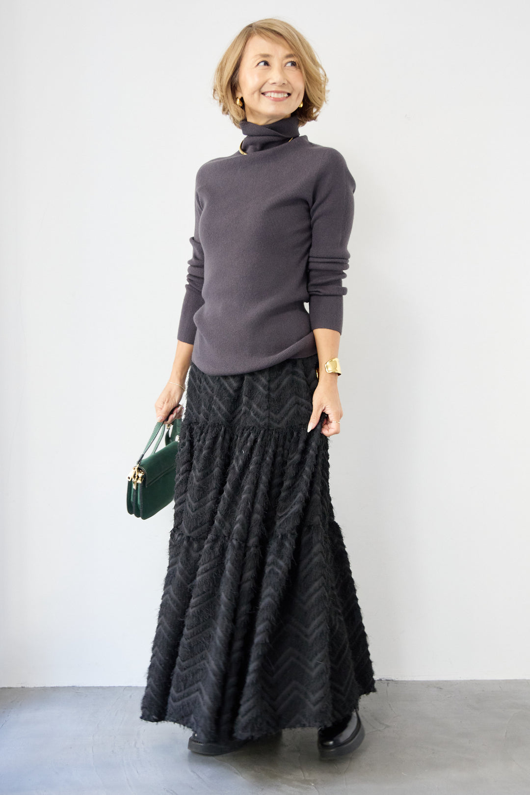 ホールガーメントタートルリブニット