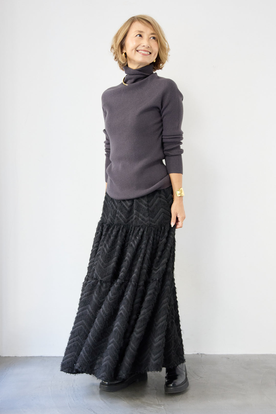 ホールガーメントタートルリブニット