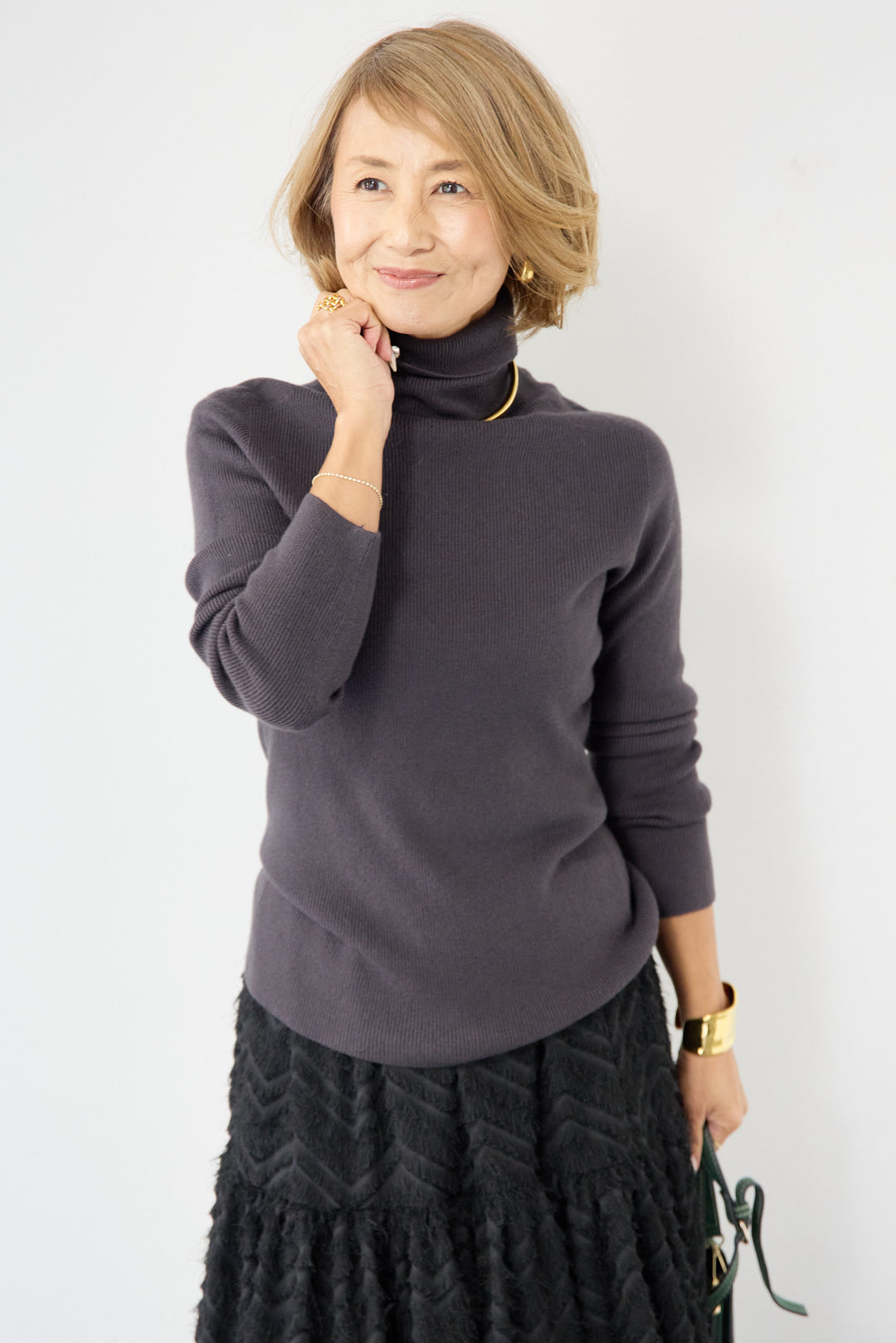 ホールガーメントタートルリブニット