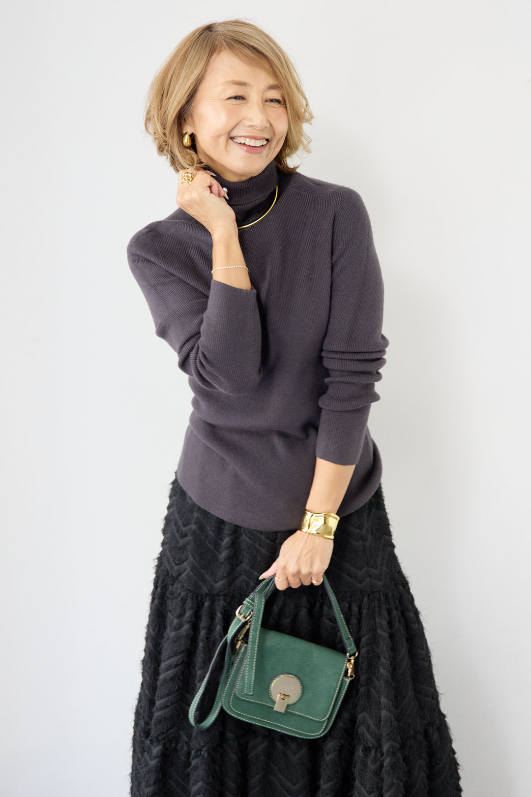 ホールガーメントタートルリブニット