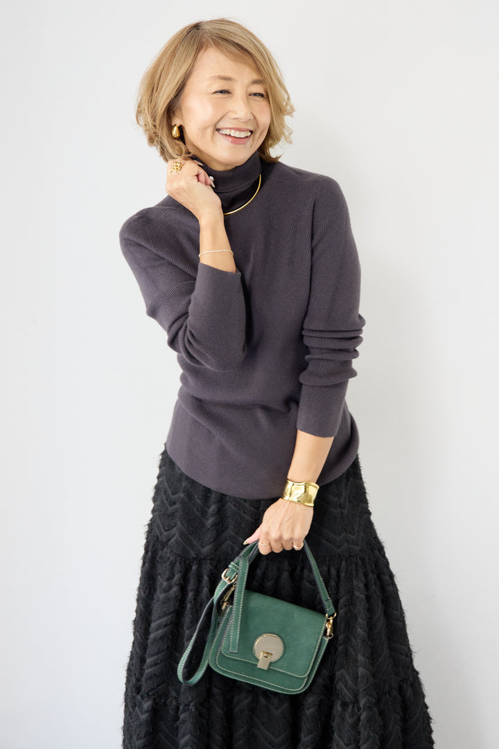 ホールガーメントタートルリブニット