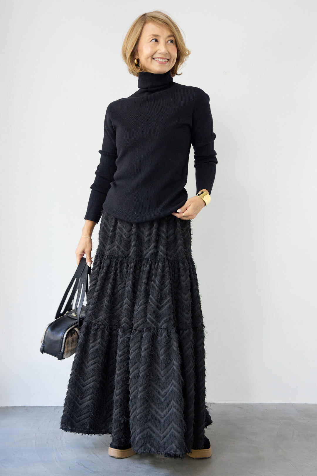 ホールガーメントタートルリブニット