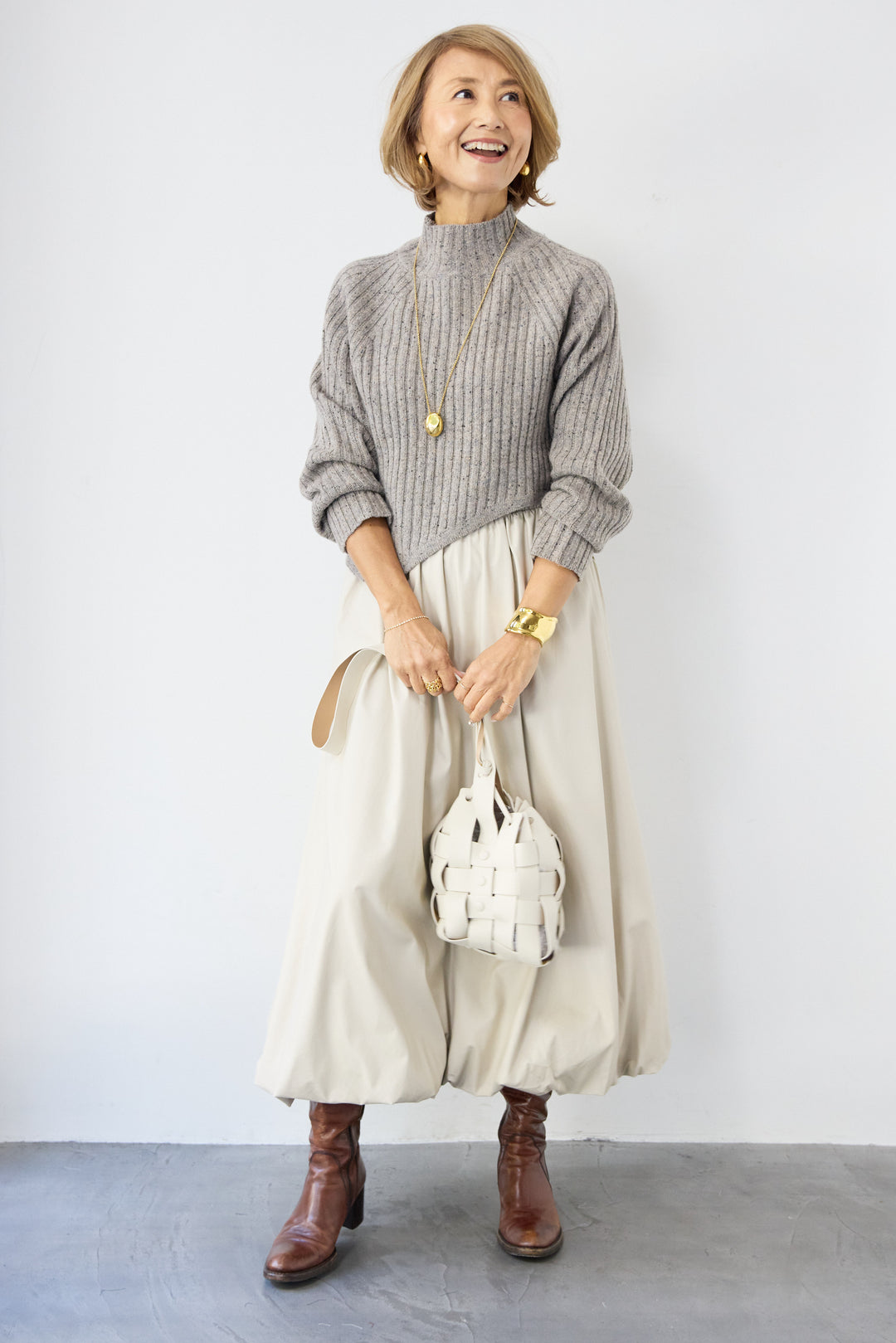 ミックスカラーアシメヘムリブニット