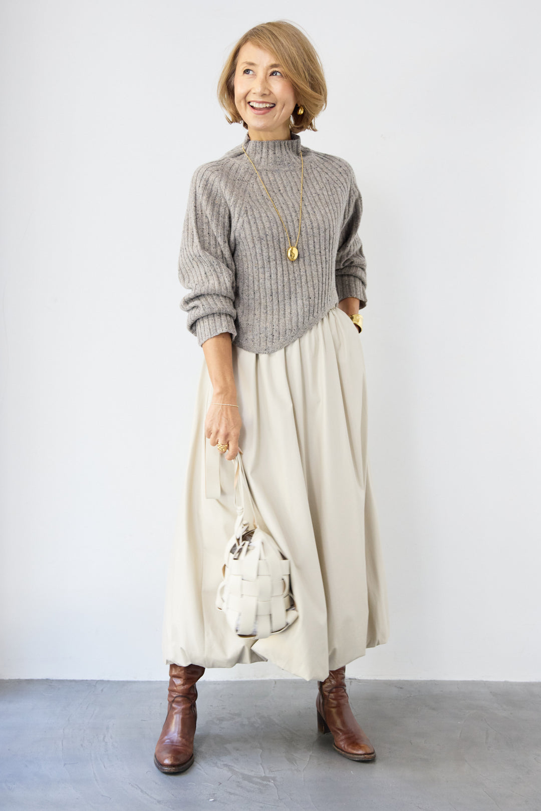 ミックスカラーアシメヘムリブニット