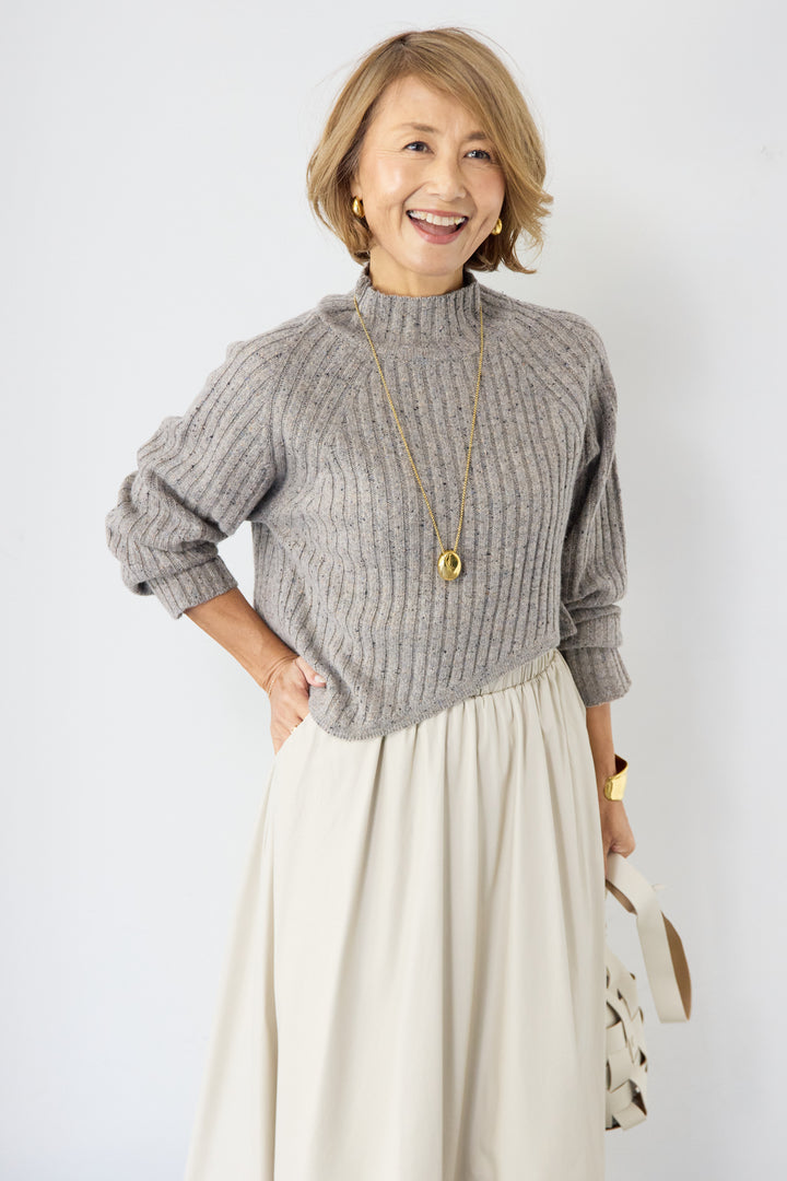 ミックスカラーアシメヘムリブニット