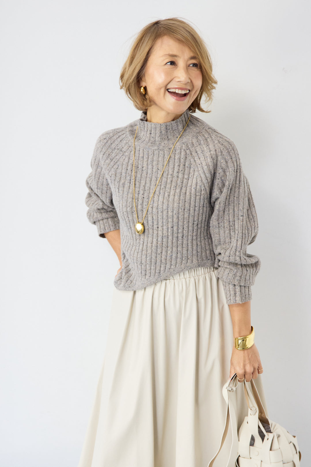 ミックスカラーアシメヘムリブニット