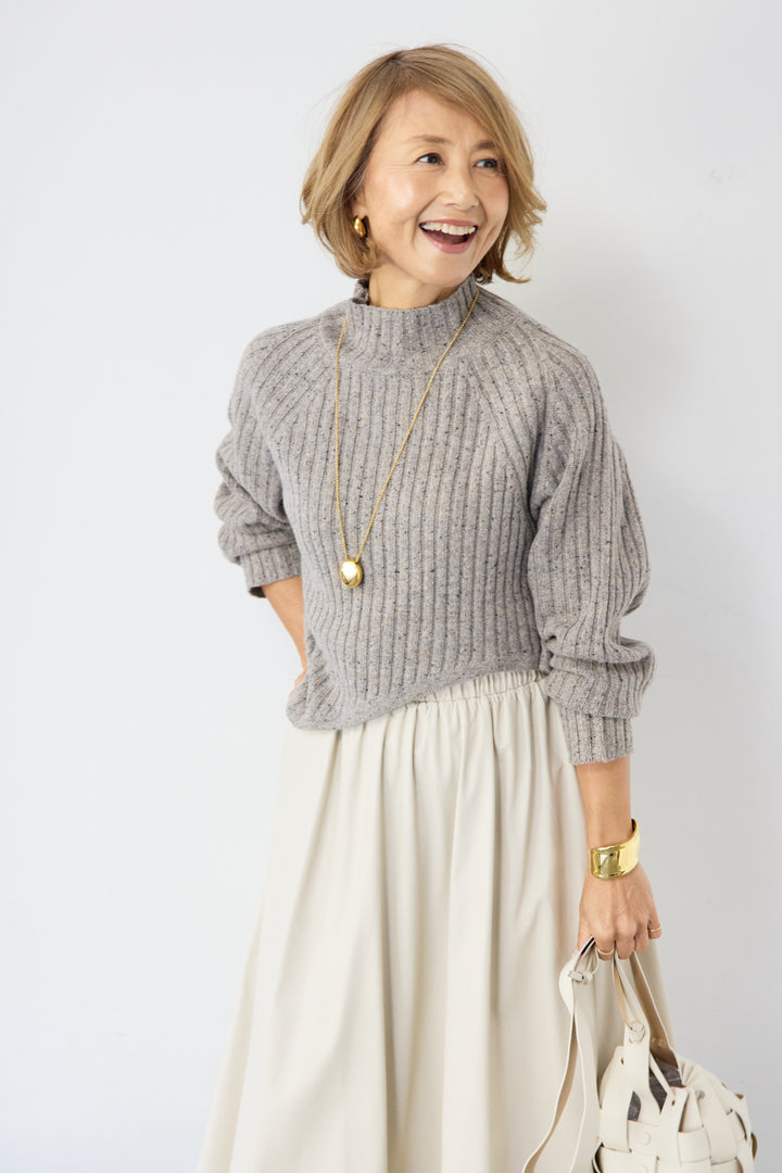 ミックスカラーアシメヘムリブニット