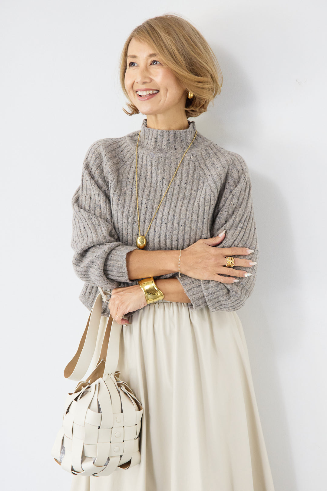 ミックスカラーアシメヘムリブニット