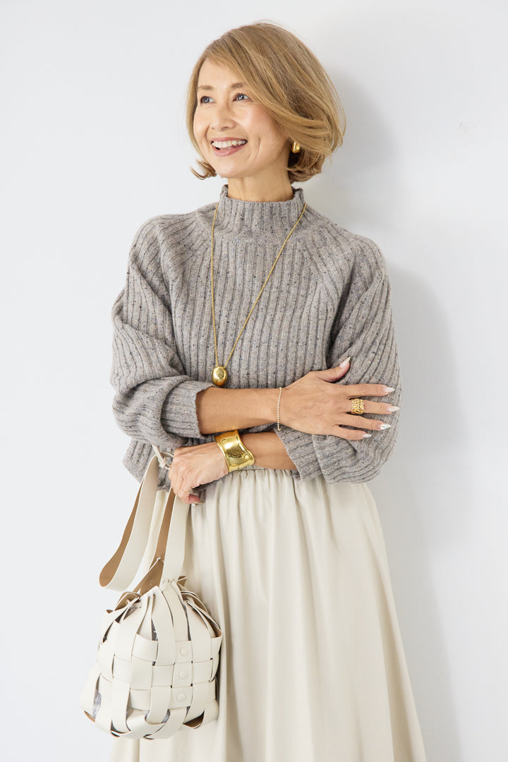 ミックスカラーアシメヘムリブニット