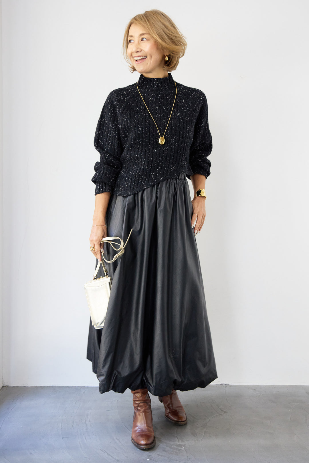 ミックスカラーアシメヘムリブニット