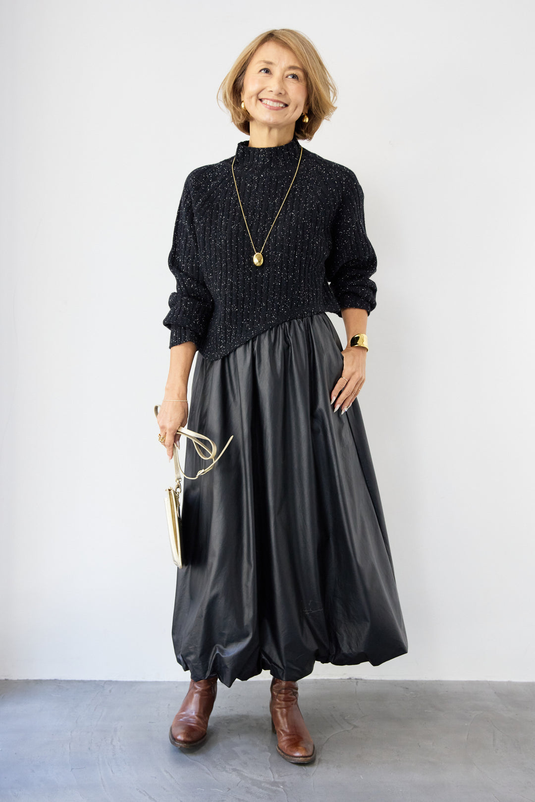 ミックスカラーアシメヘムリブニット