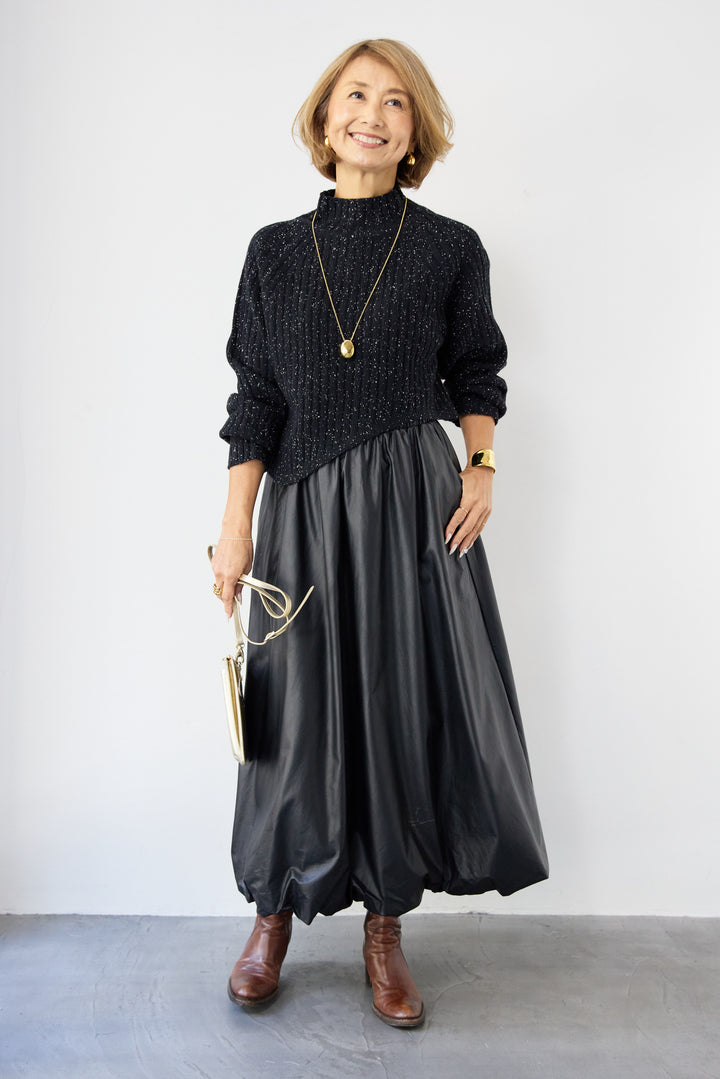 ミックスカラーアシメヘムリブニット