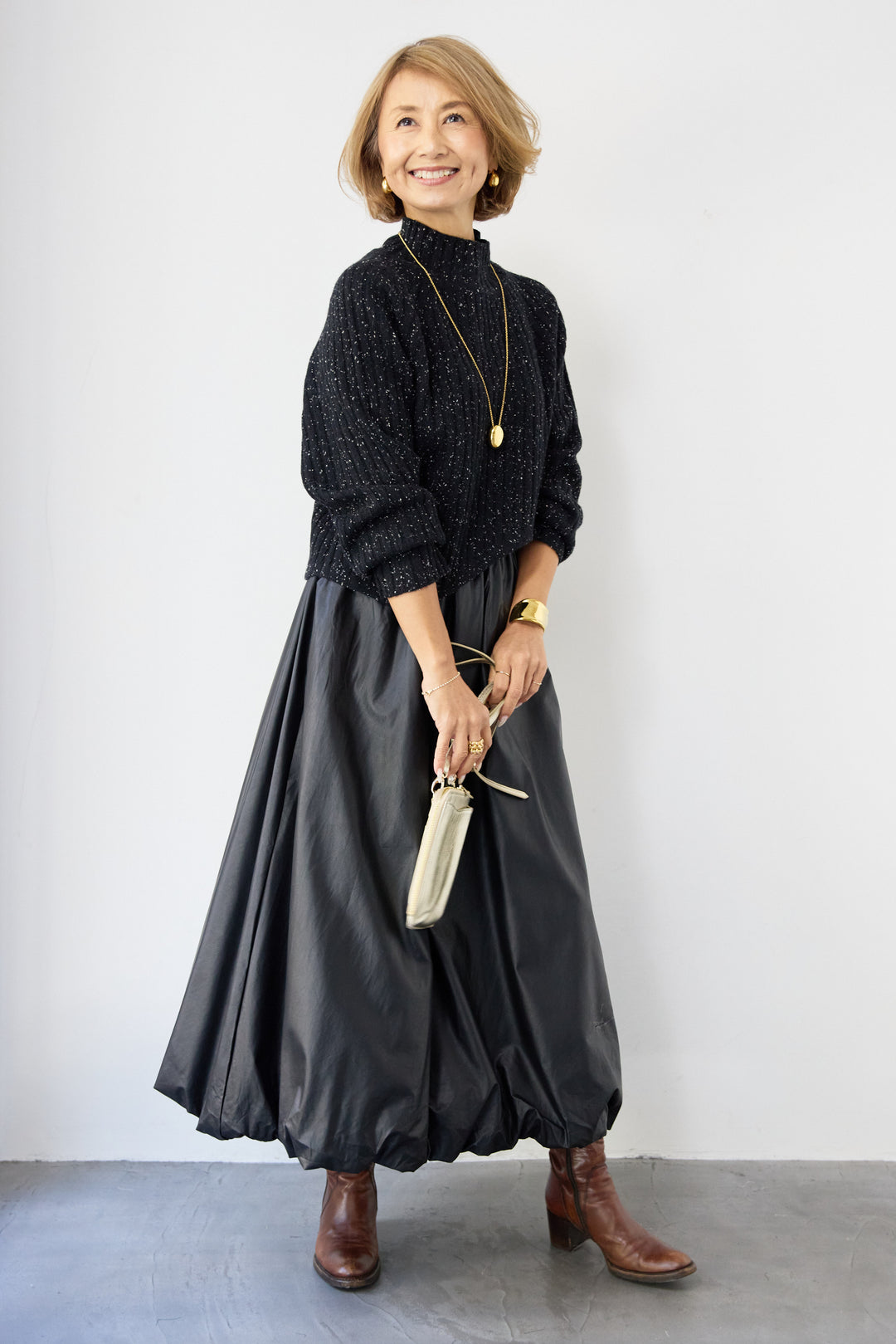 ミックスカラーアシメヘムリブニット