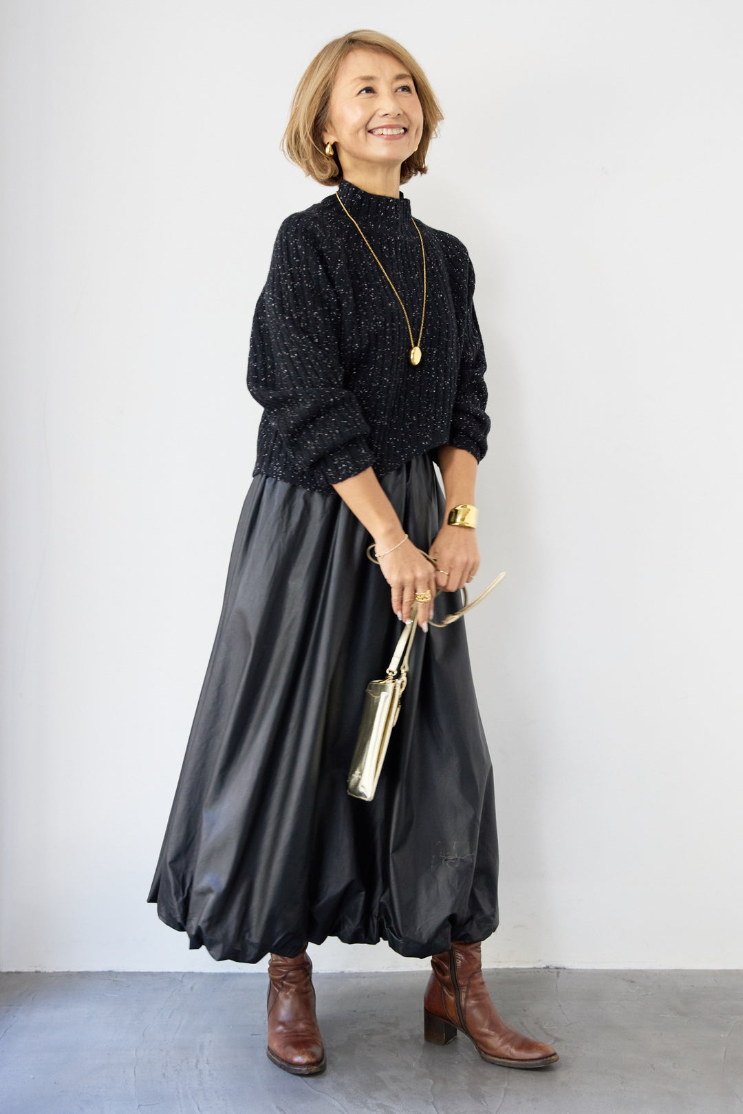 ミックスカラーアシメヘムリブニット