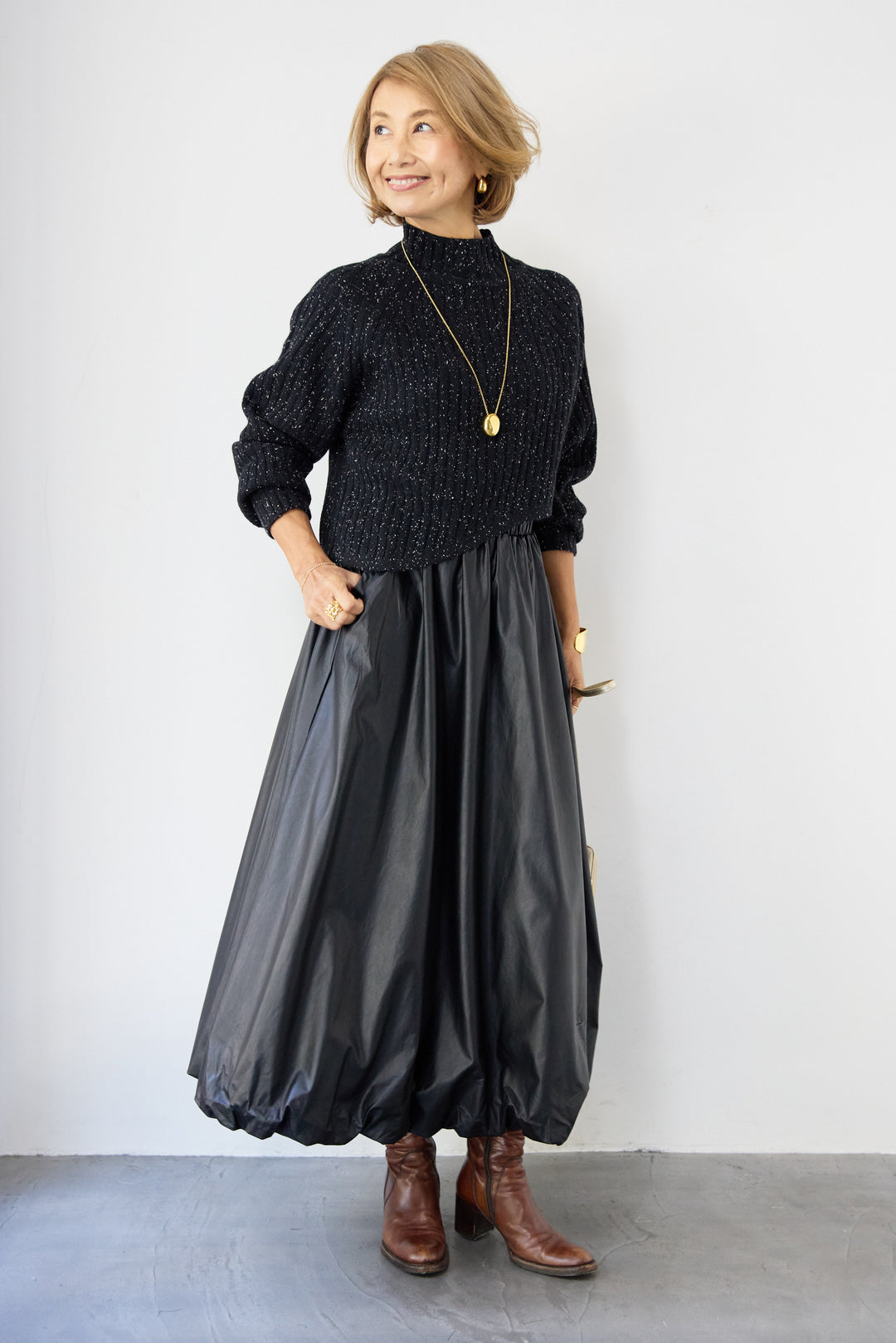 ミックスカラーアシメヘムリブニット