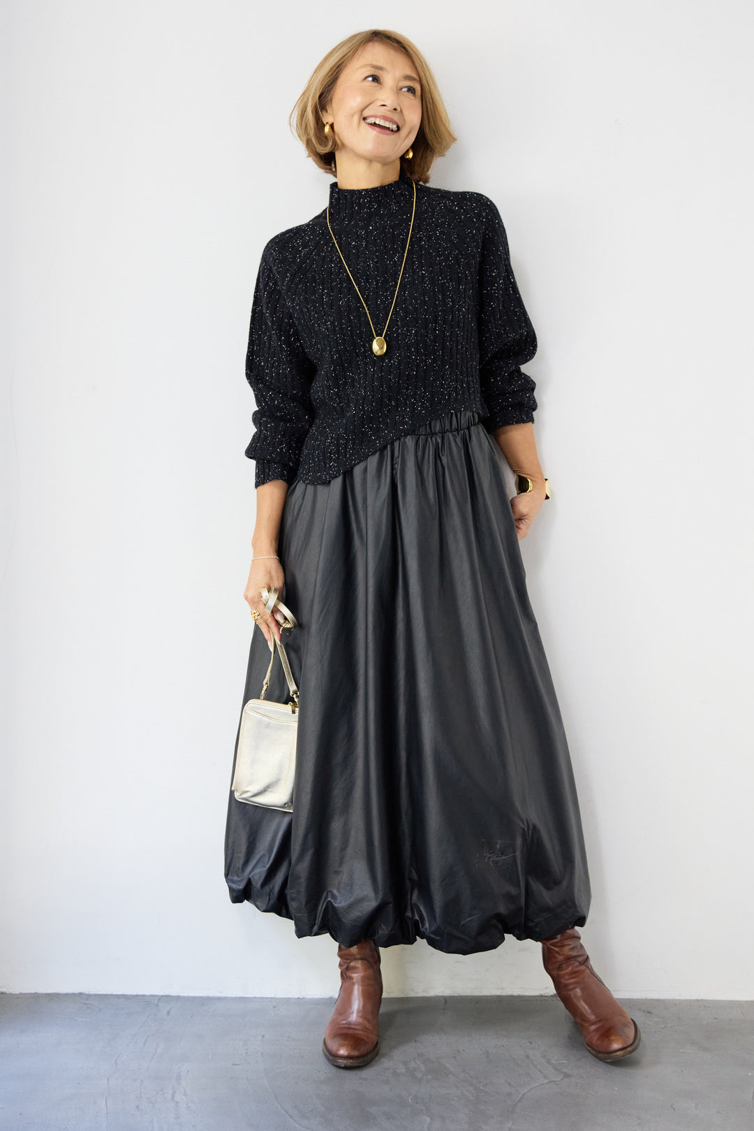 ミックスカラーアシメヘムリブニット