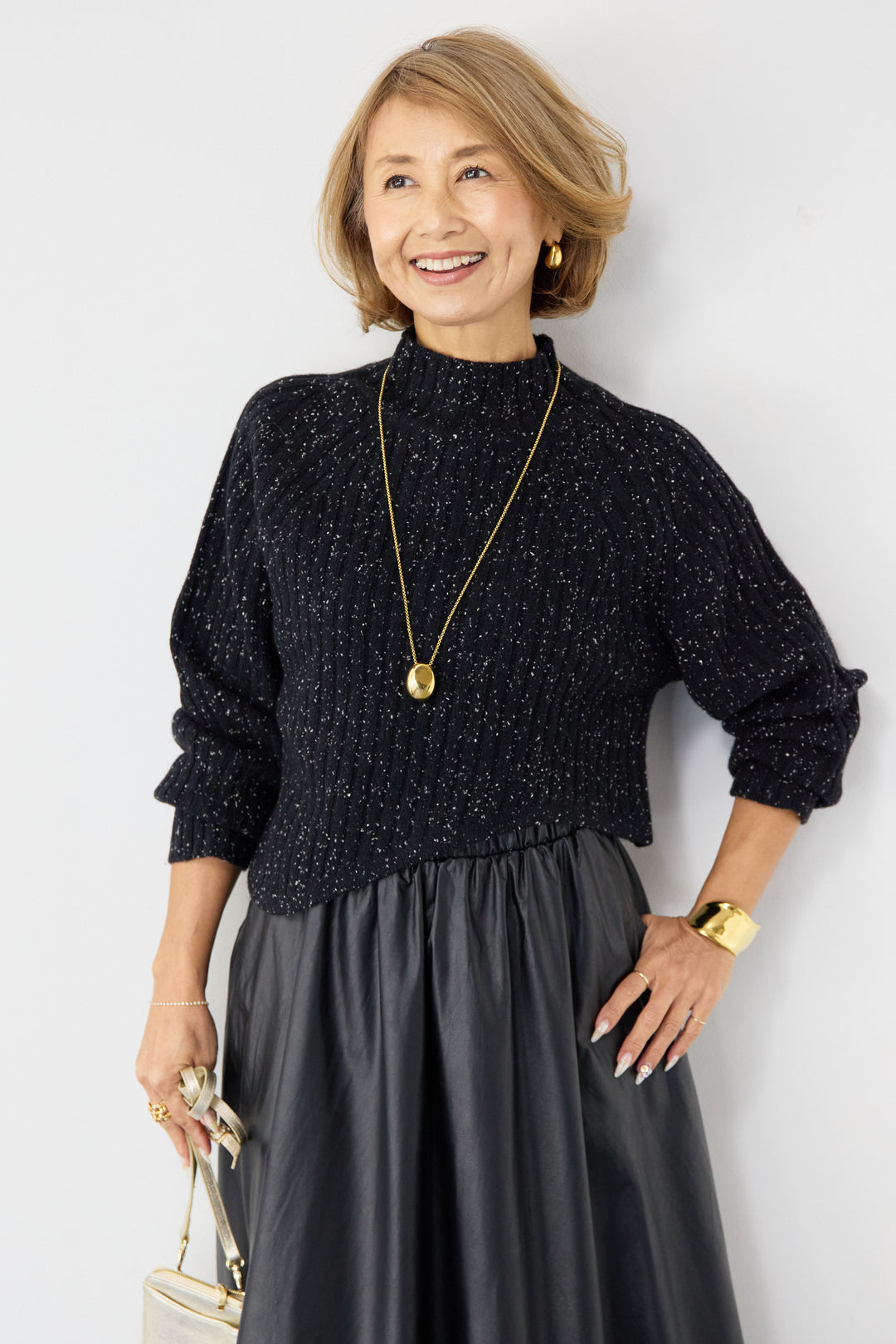 ミックスカラーアシメヘムリブニット