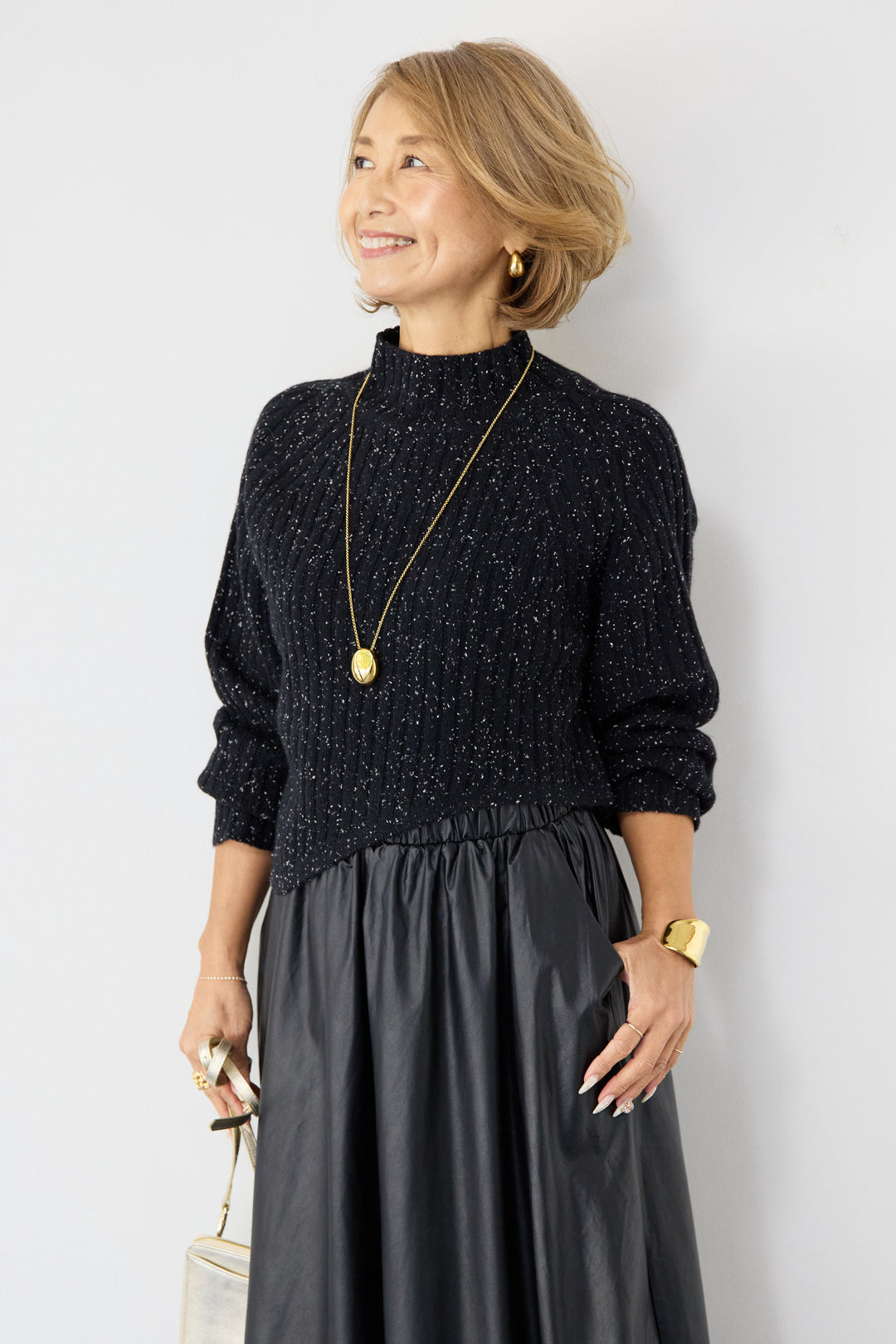 ミックスカラーアシメヘムリブニット