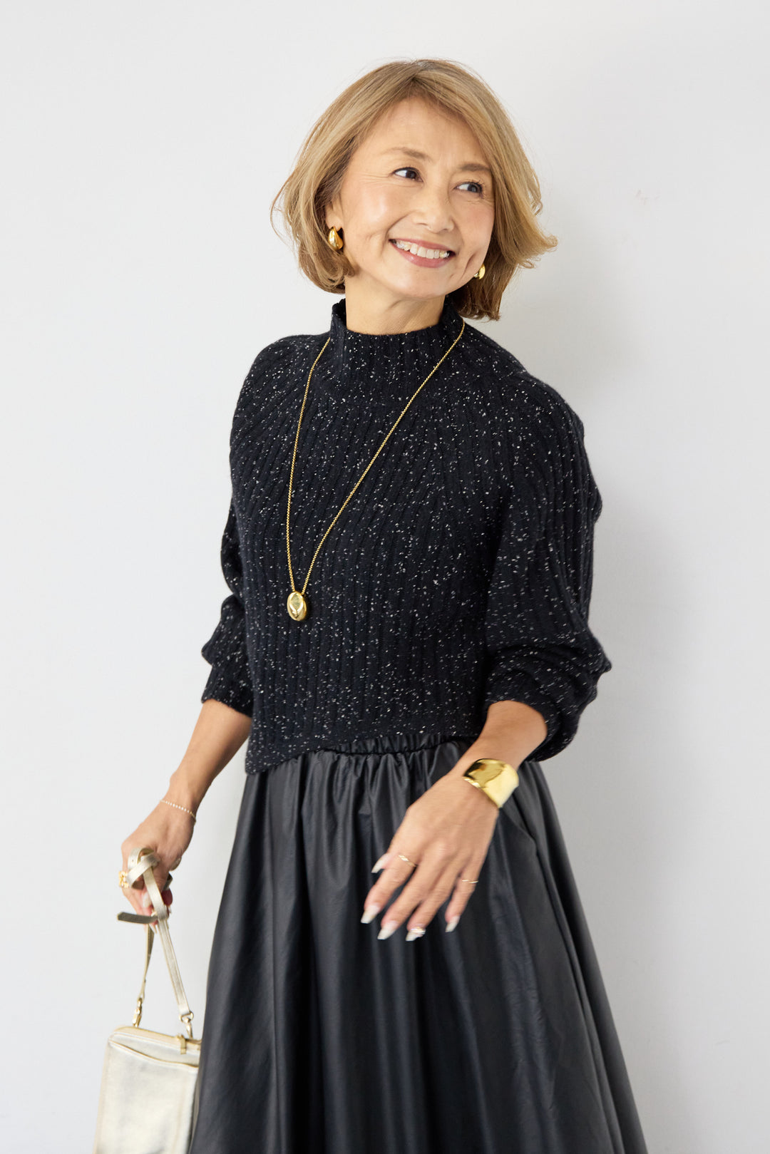 ミックスカラーアシメヘムリブニット