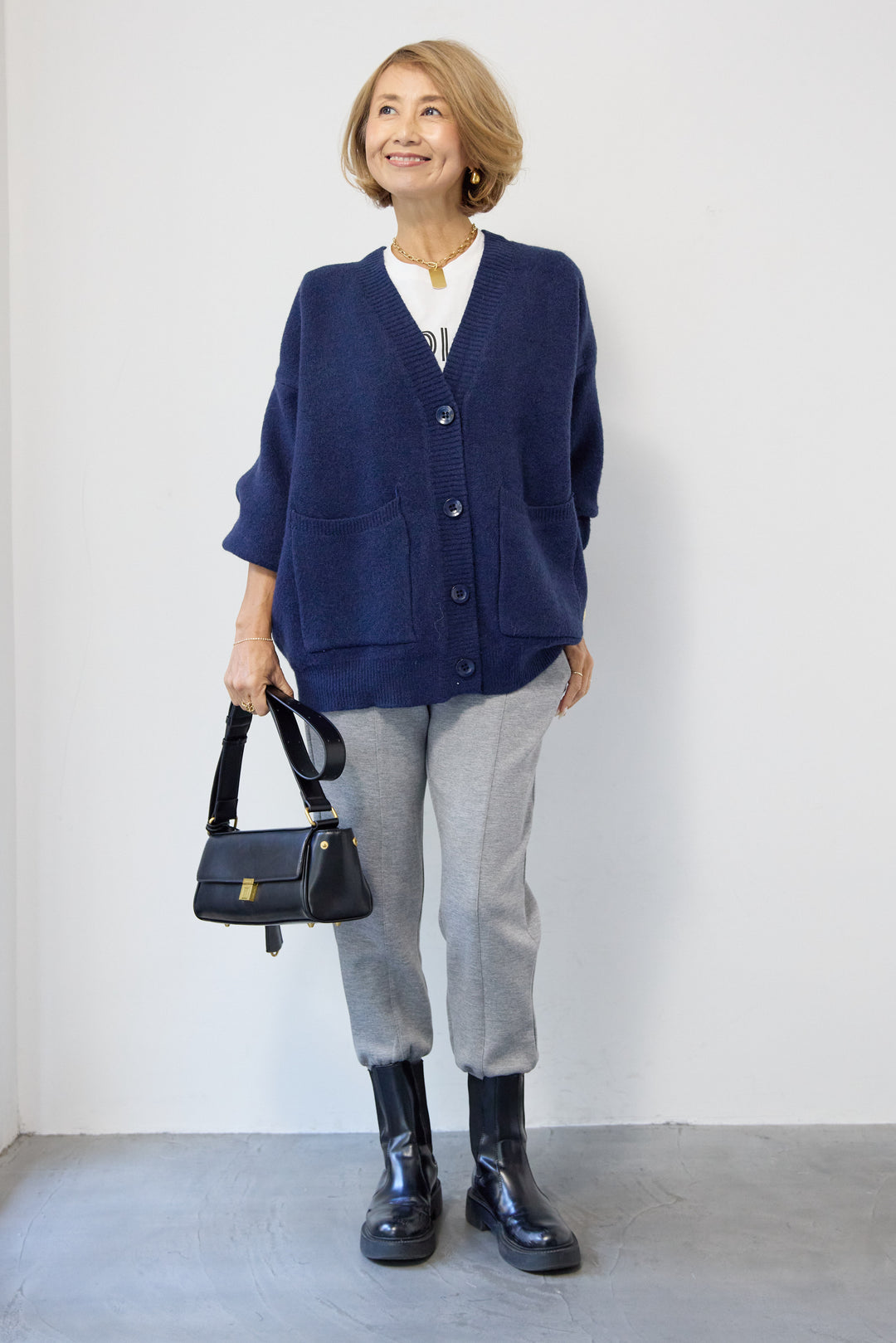 [SET]Vネックワイドカーディガン+【REIKOコラボ】スウェット起毛ジョガーパンツ(2set)