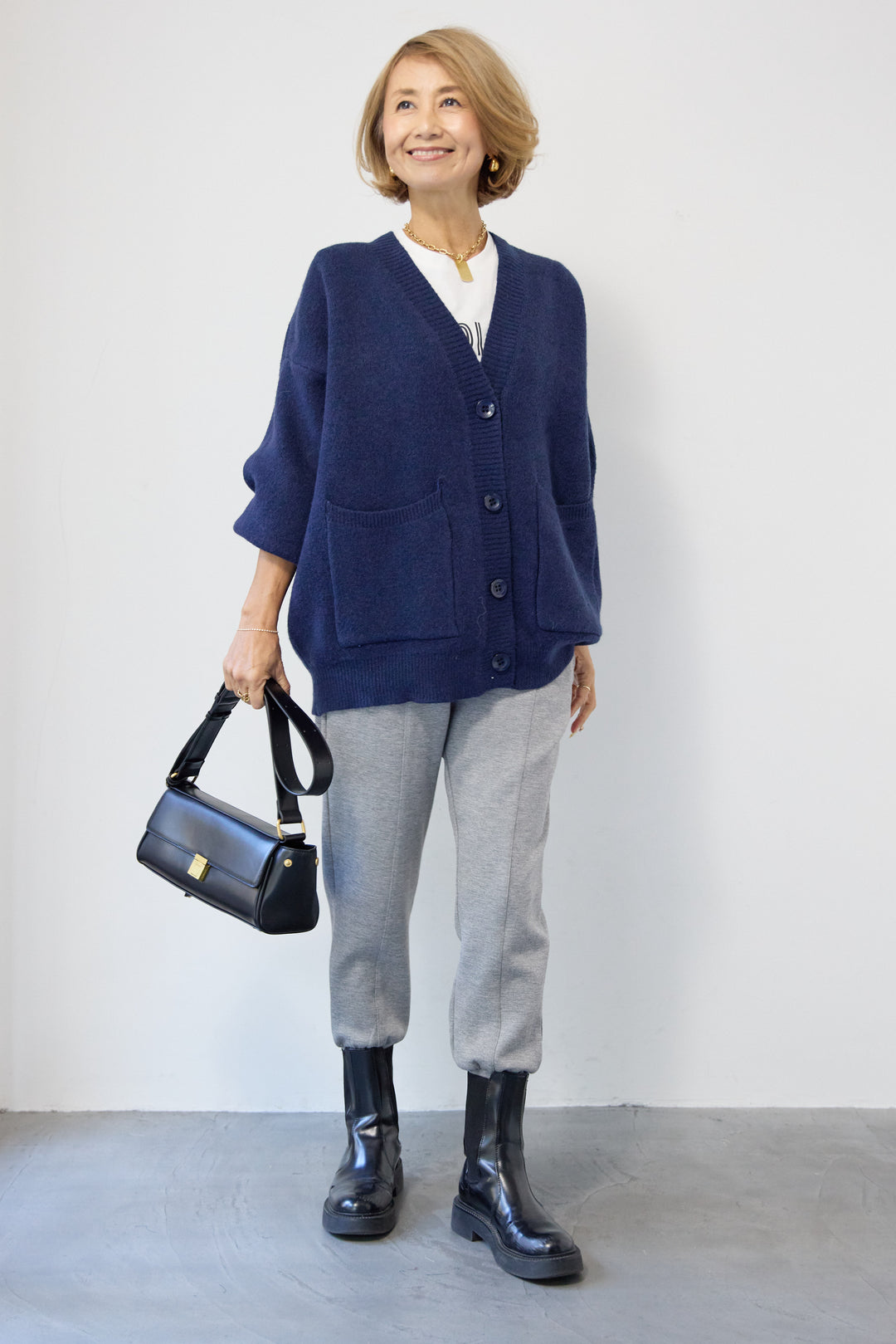 [SET]Vネックワイドカーディガン+【REIKOコラボ】スウェット起毛ジョガーパンツ(2set)