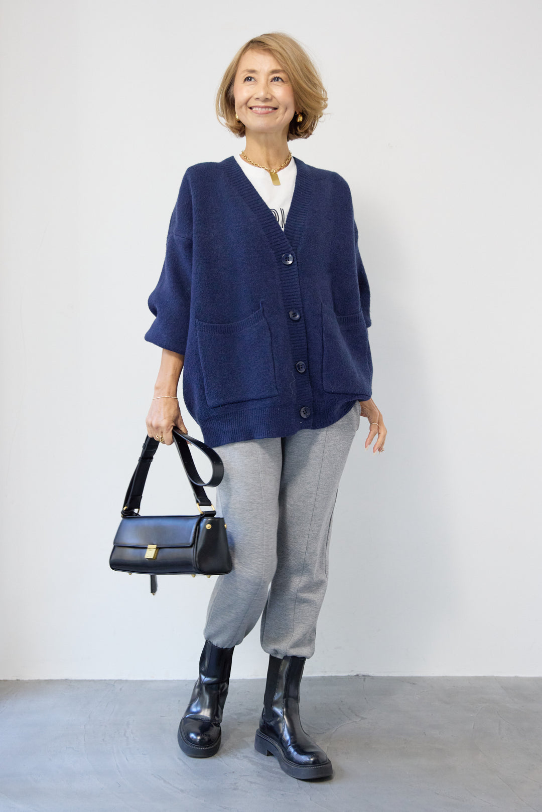 [SET]Vネックワイドカーディガン+【REIKOコラボ】スウェット起毛ジョガーパンツ(2set)