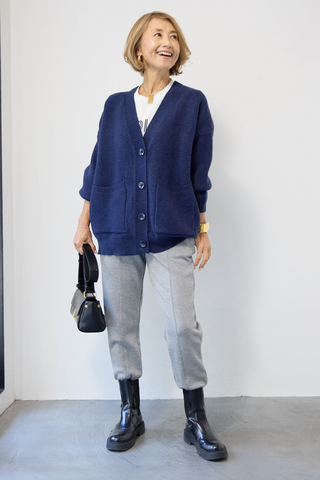 [SET]Vネックワイドカーディガン+【REIKOコラボ】スウェット起毛ジョガーパンツ(2set)