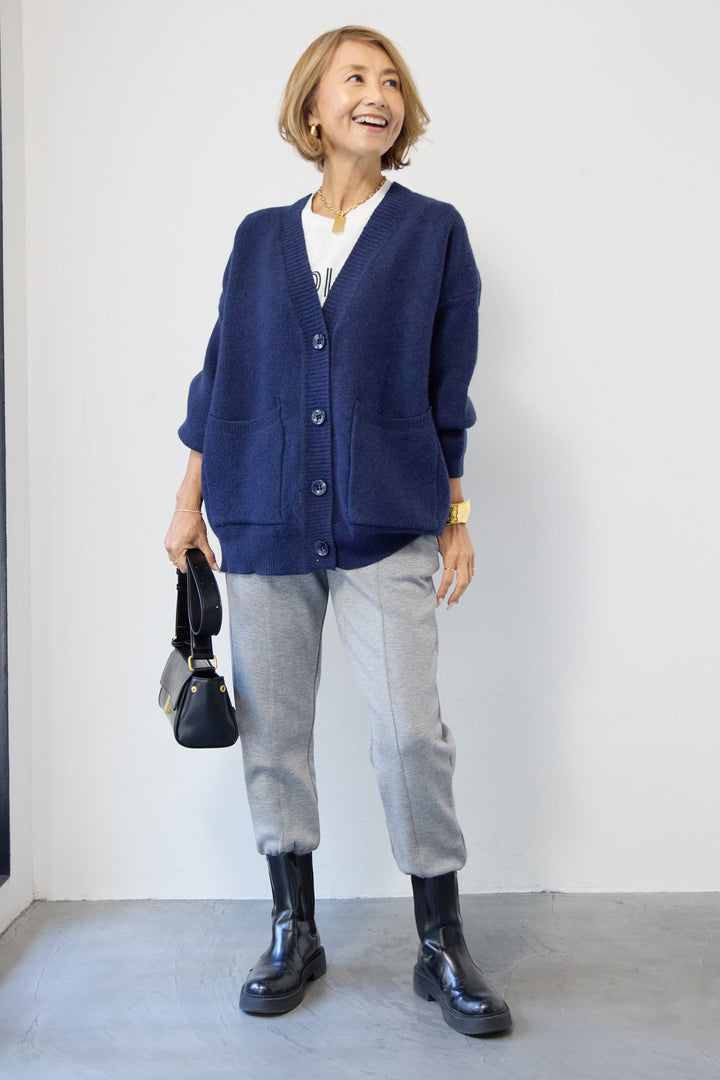 [SET]Vネックワイドカーディガン+【REIKOコラボ】スウェット起毛ジョガーパンツ(2set)