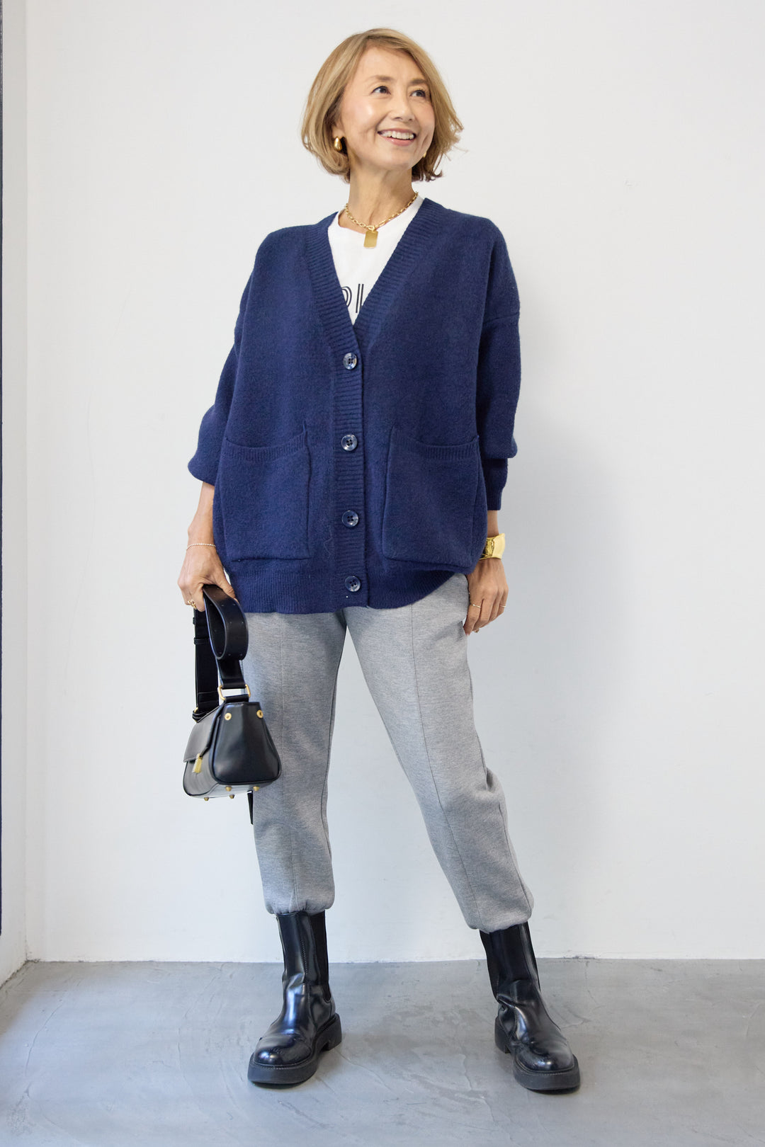 [SET]Vネックワイドカーディガン+【REIKOコラボ】スウェット起毛ジョガーパンツ(2set)