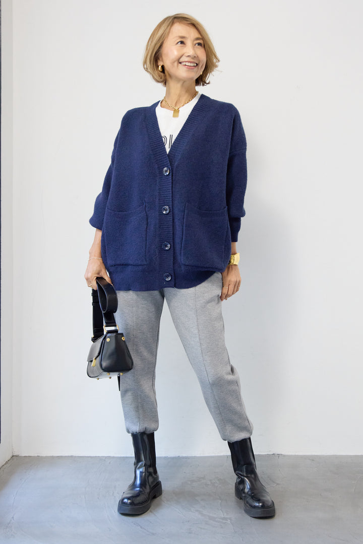 [SET]Vネックワイドカーディガン+【REIKOコラボ】スウェット起毛ジョガーパンツ(2set)