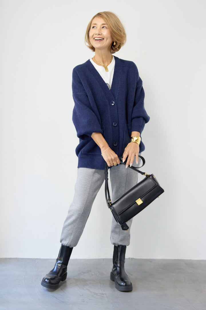 [SET]Vネックワイドカーディガン+【REIKOコラボ】スウェット起毛ジョガーパンツ(2set)