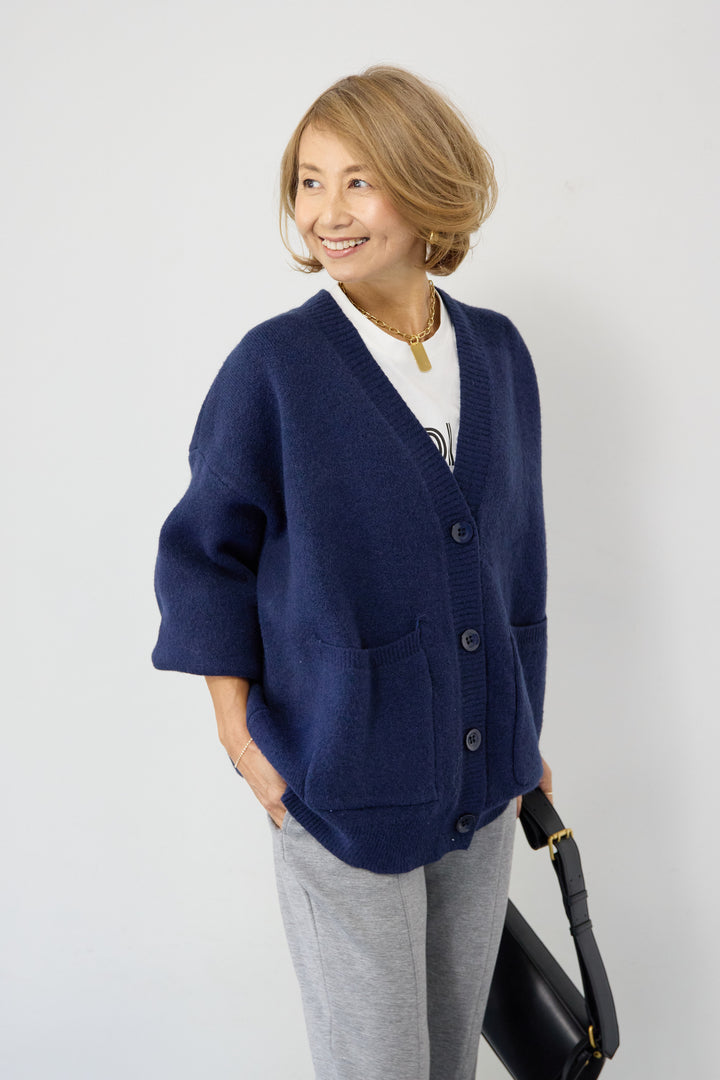 [SET]Vネックワイドカーディガン+【REIKOコラボ】スウェット起毛ジョガーパンツ(2set)