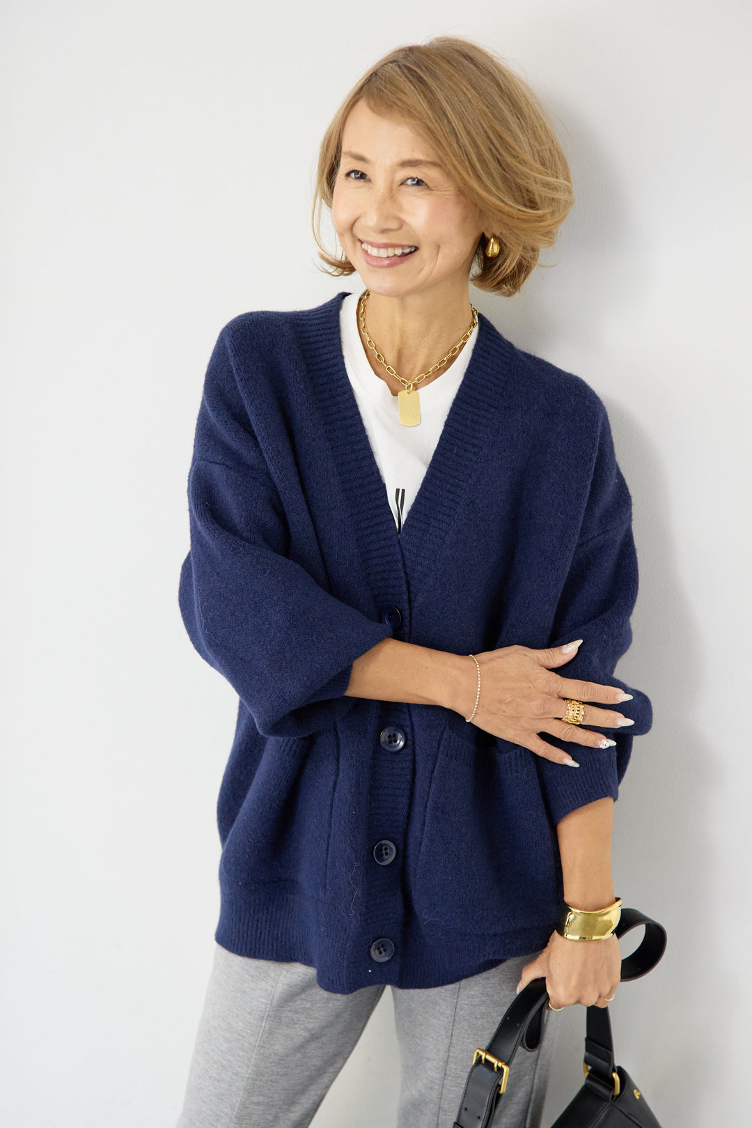 [SET]Vネックワイドカーディガン+【REIKOコラボ】スウェット起毛ジョガーパンツ(2set)