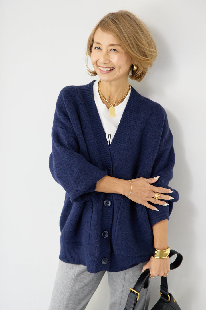 [SET]Vネックワイドカーディガン+【REIKOコラボ】スウェット起毛ジョガーパンツ(2set)